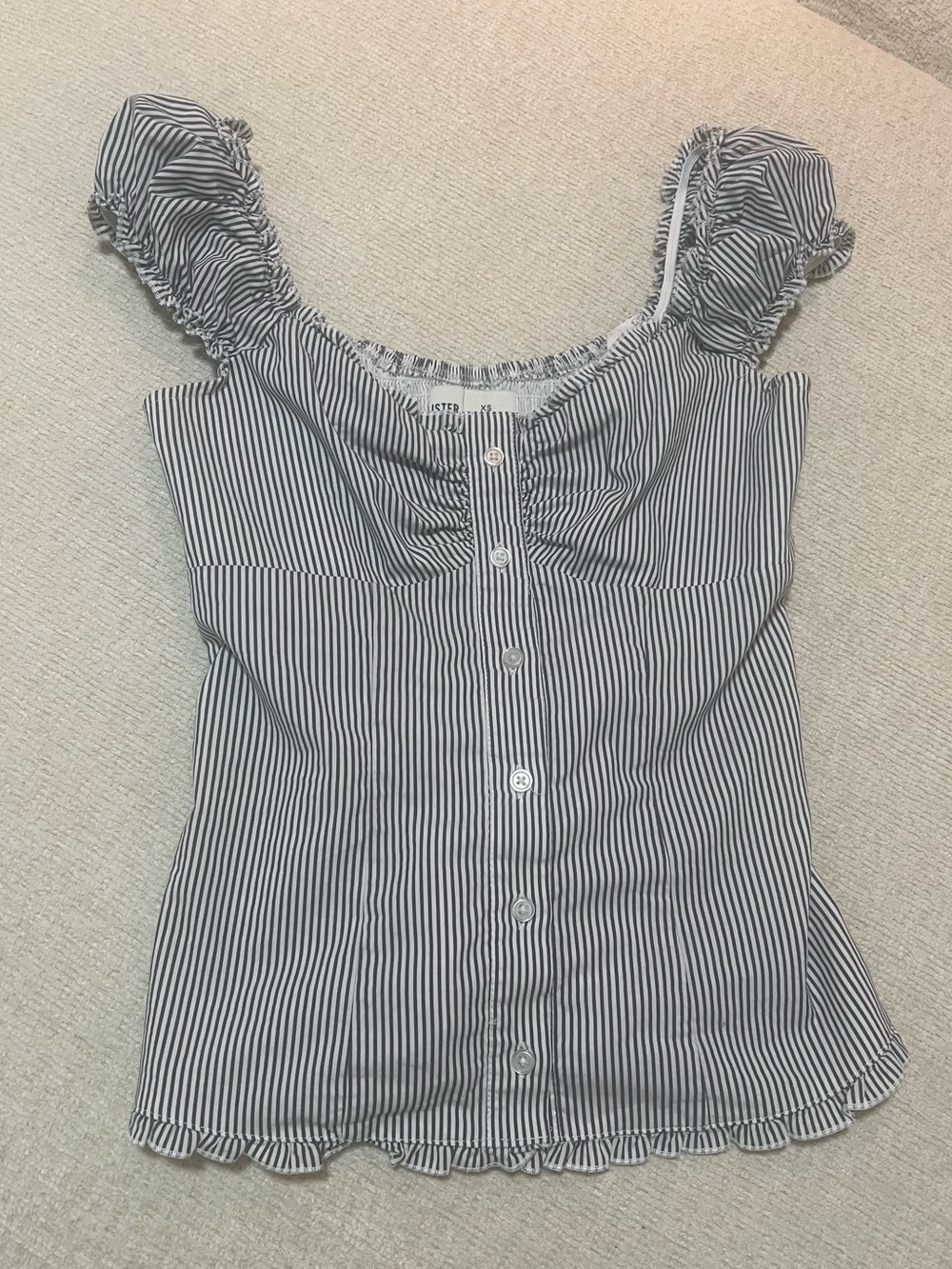 Hollister Blue and White Striped Ruffle Button-Front Top